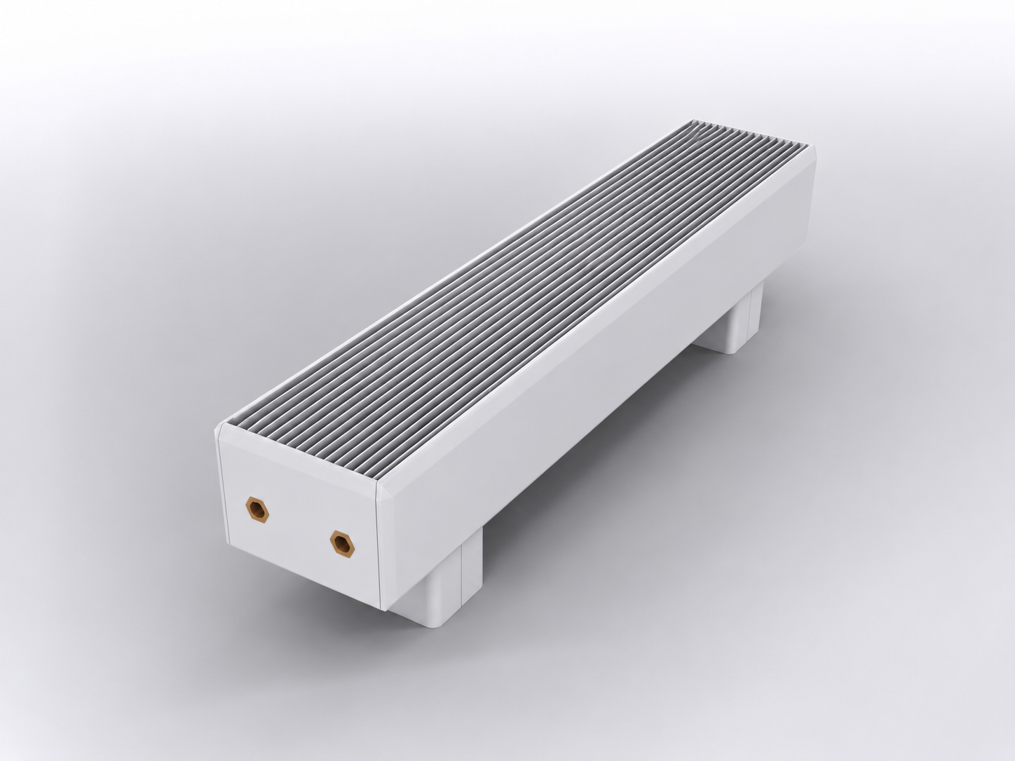 Freestanding Convector Series 01 with exposed side connections and floor supports