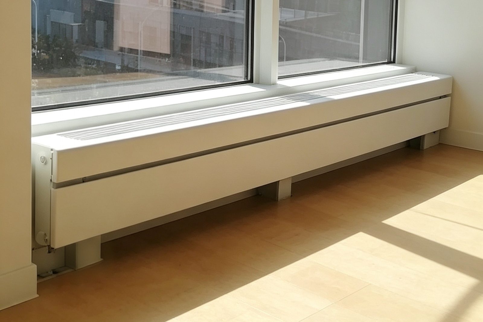 White surroundline convectors installed along apartment windows