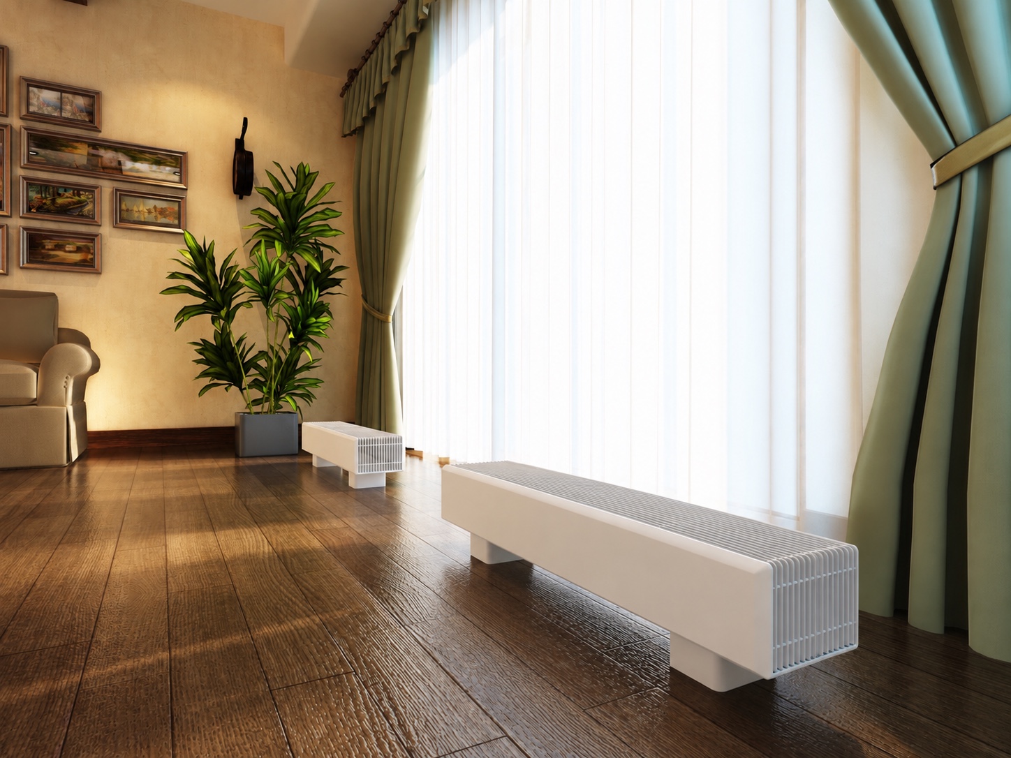 Freestanding convectors in a hotel interior